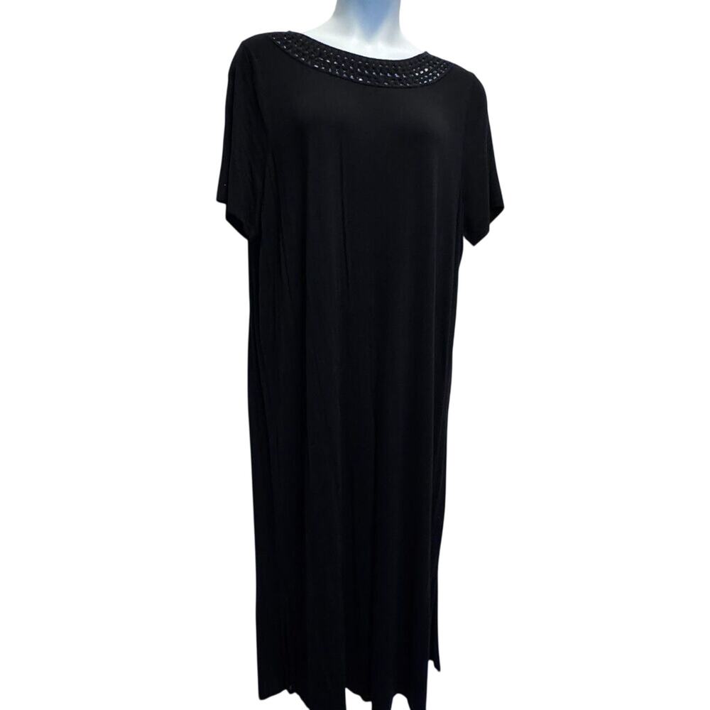 Catherines Black Plus Size Maxi Dress with Crochet Neck 22W/24W Comfort Travel